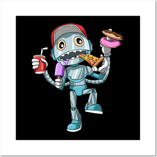 Kids Birthday Funny Robot Unhealthy Food Bday Party Posters and Art